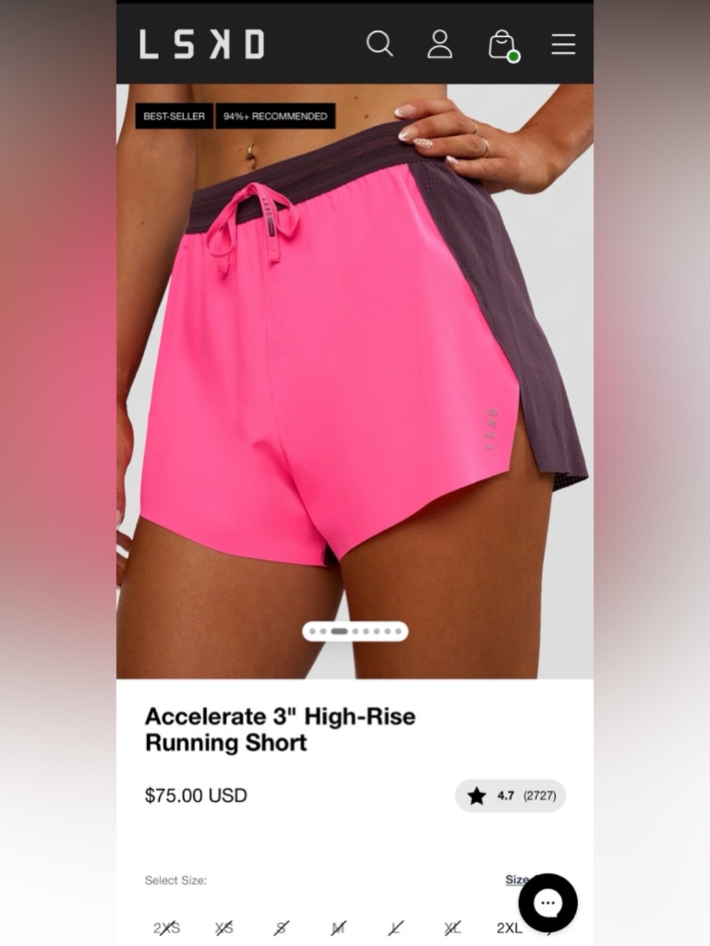 SOLD — LSKD Accelerate 3" High-Rise Running Shorts — Pink with Charcoal Trim